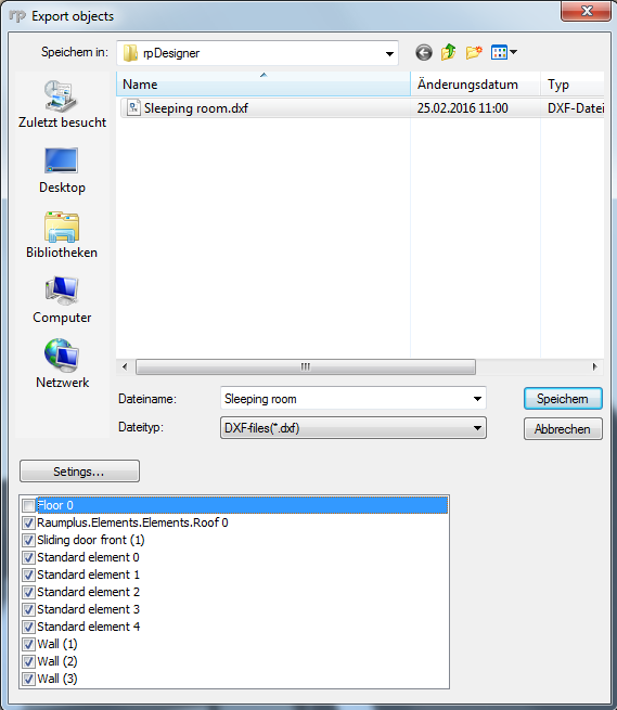 How to export planning data to a CAD program